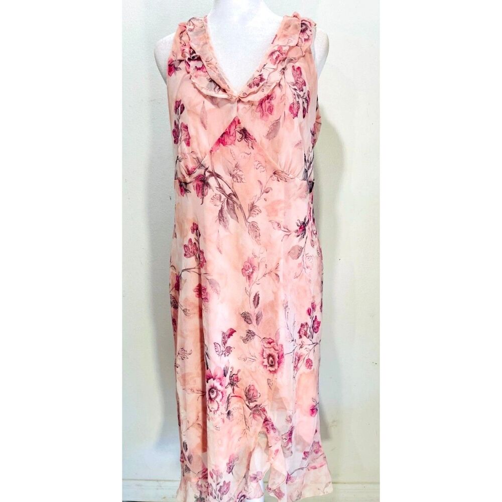 Meghan Matthews Y2K dress romantic empire waist ruffle blush pink floral women14